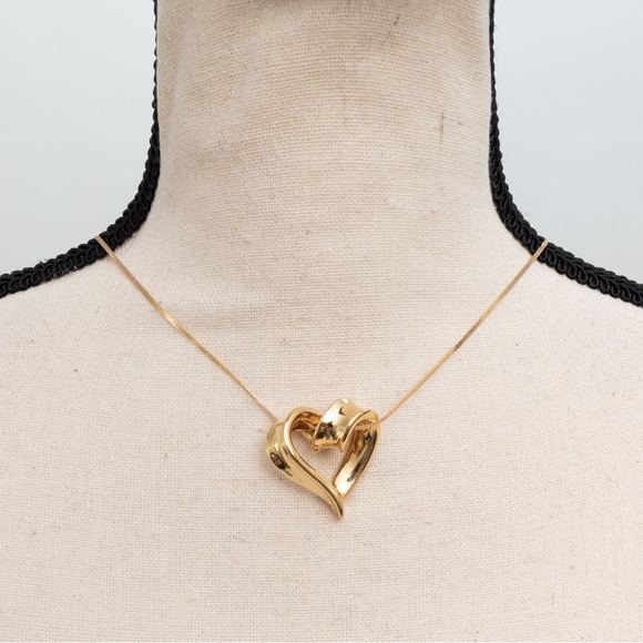 14K yellow gold heart ribbon slide pendant quality quiet luxury timeless classic - Picture 2 of 12